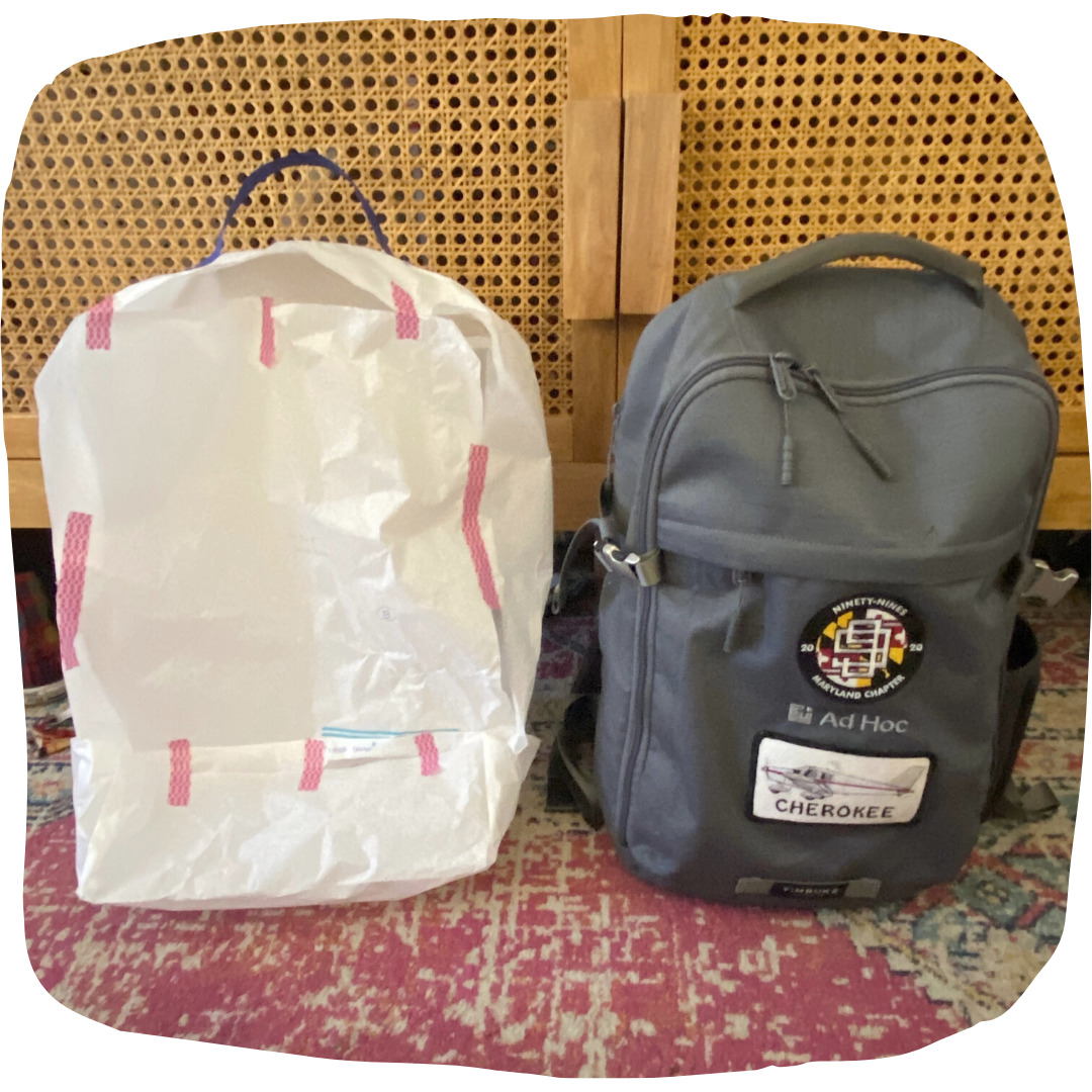 My paper prototype of the Aura, and the bag I actually use as a flight bag.